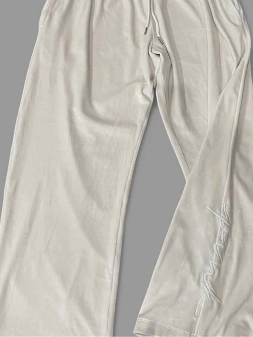 Pink victoria’s Secret Embroidered Ivory Wide-Leg Sweatpants